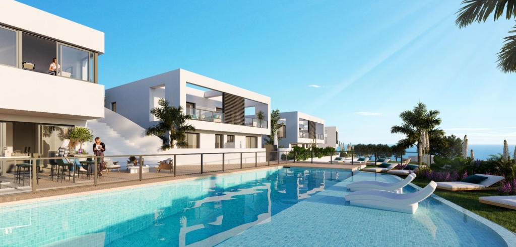 Alya Mijas 3 bedroom semi-detached houses 1 alya mijas exterior facade pool 3d lr