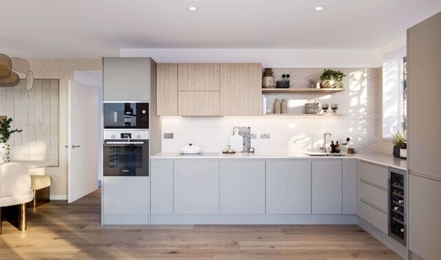 Bright and spacious kitchen in a luxurious 3-bedroom apartment in Plumstead, London. Perfect for com.