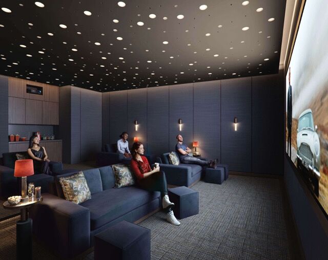 Modern lounge with comfortable seating and ambient lighting in Bethnal Green, London.