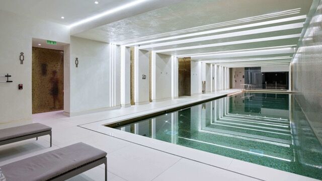 Indoor swimming pool in a modern Wapping apartment building.
