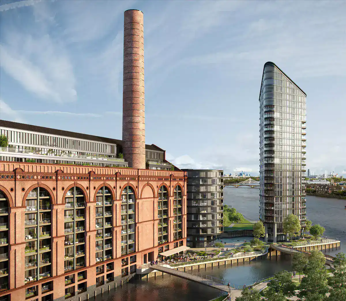 Luxury waterfront residences in Chelsea, London with modern design and river views.