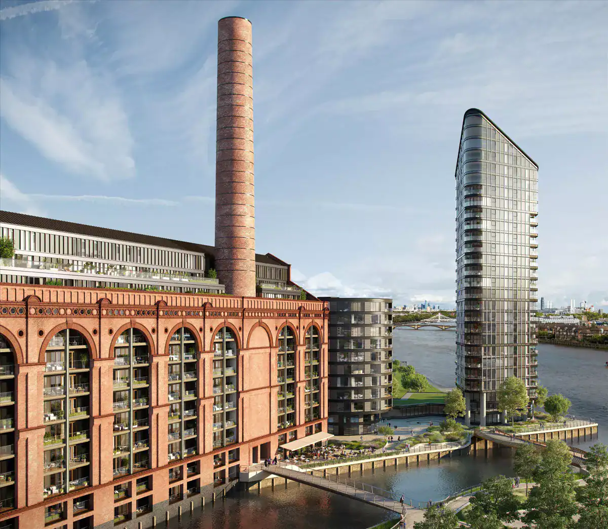 Luxury waterfront residences in Chelsea, London with modern design and river views.