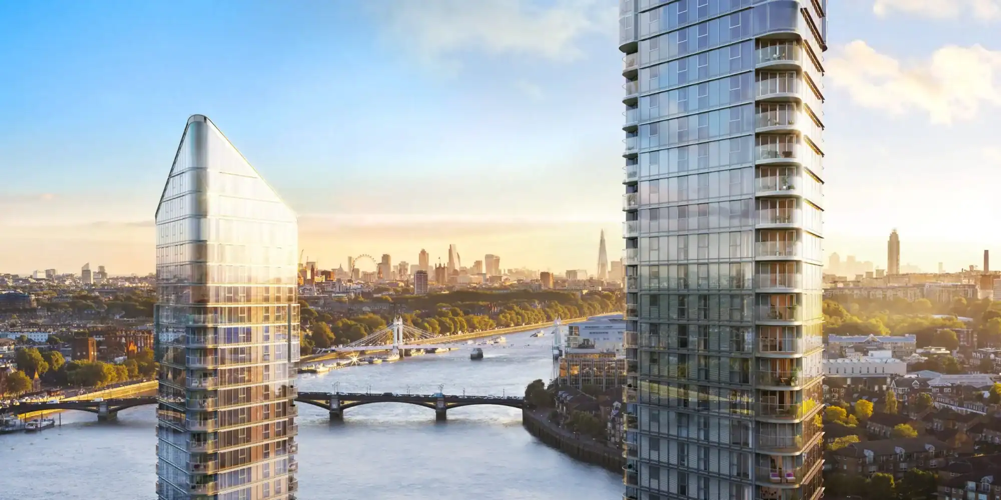 Luxury Chelsea waterfront residences with stunning views of the Thames in London.