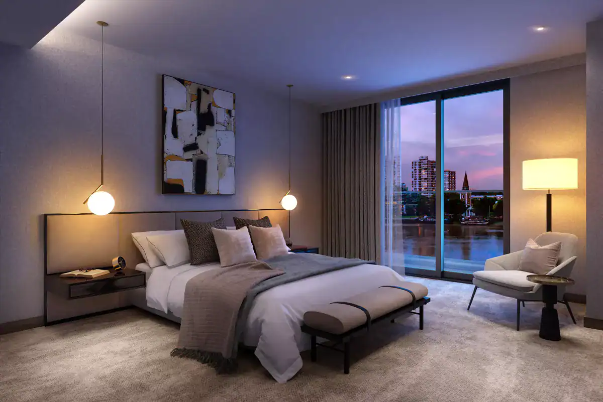 Luxury Chelsea waterfront apartment with modern decor and stunning Thames views.