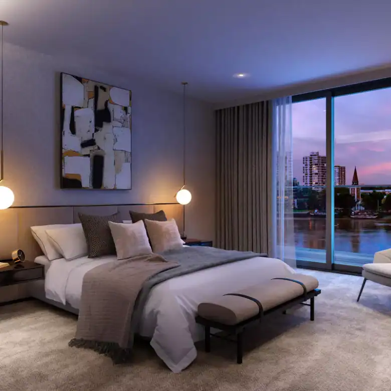 Luxury Chelsea waterfront apartment with modern decor and stunning river views.