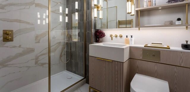 Luxurious bathroom in Camden featuring a stylish shower, modern sink, and premium fixtures, perfect.