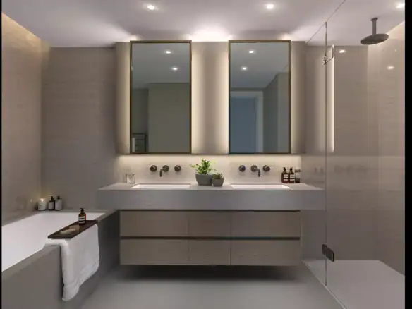 Luxury Chelsea waterfront residence bathroom with modern fixtures.