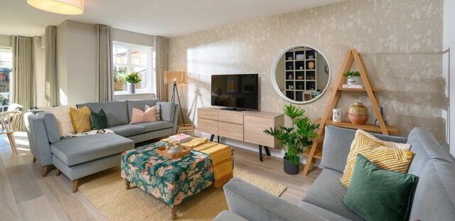 Beautiful living room with contemporary furniture and stylish decor in Wallingford.