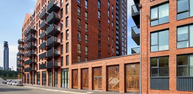 Apartment buildings with contemporary design near Birmingham's central business area.