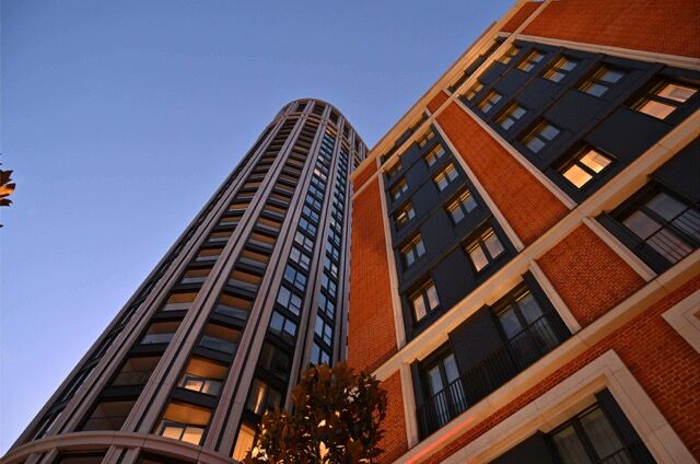 Modern high-rise residential buildings in Central London with premium facilities.