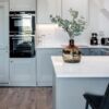 Contemporary kitchen in Enfield with stylish cabinets and scenic views.