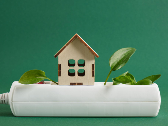 wooden miniature house green leaf plug surge protector ecofriendly electricity your home 1