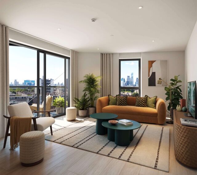 Bright canal-side apartment in Bethnal Green with stylish furniture and city views.