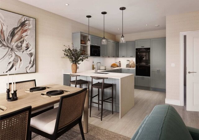 Contemporary family kitchen with modern appliances and stylish decor in Maidenhead.