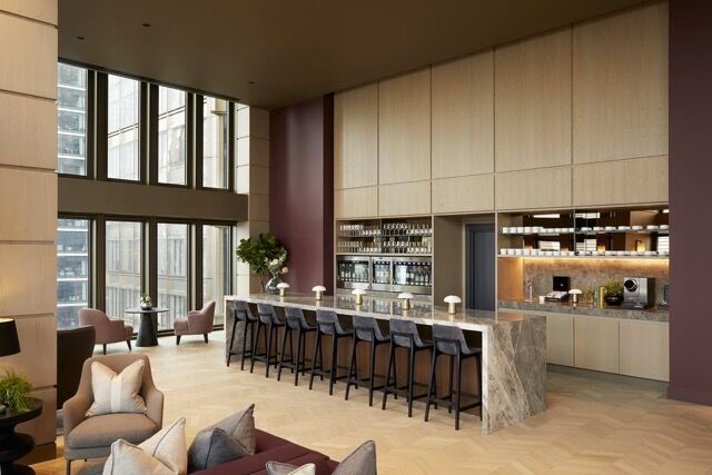 Luxury apartment with panoramic city views above Pan Pacific London.