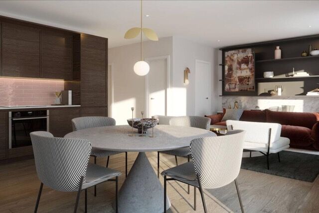 Elegant interior of a riverside apartment with stylish furnishings and exclusive amenities.