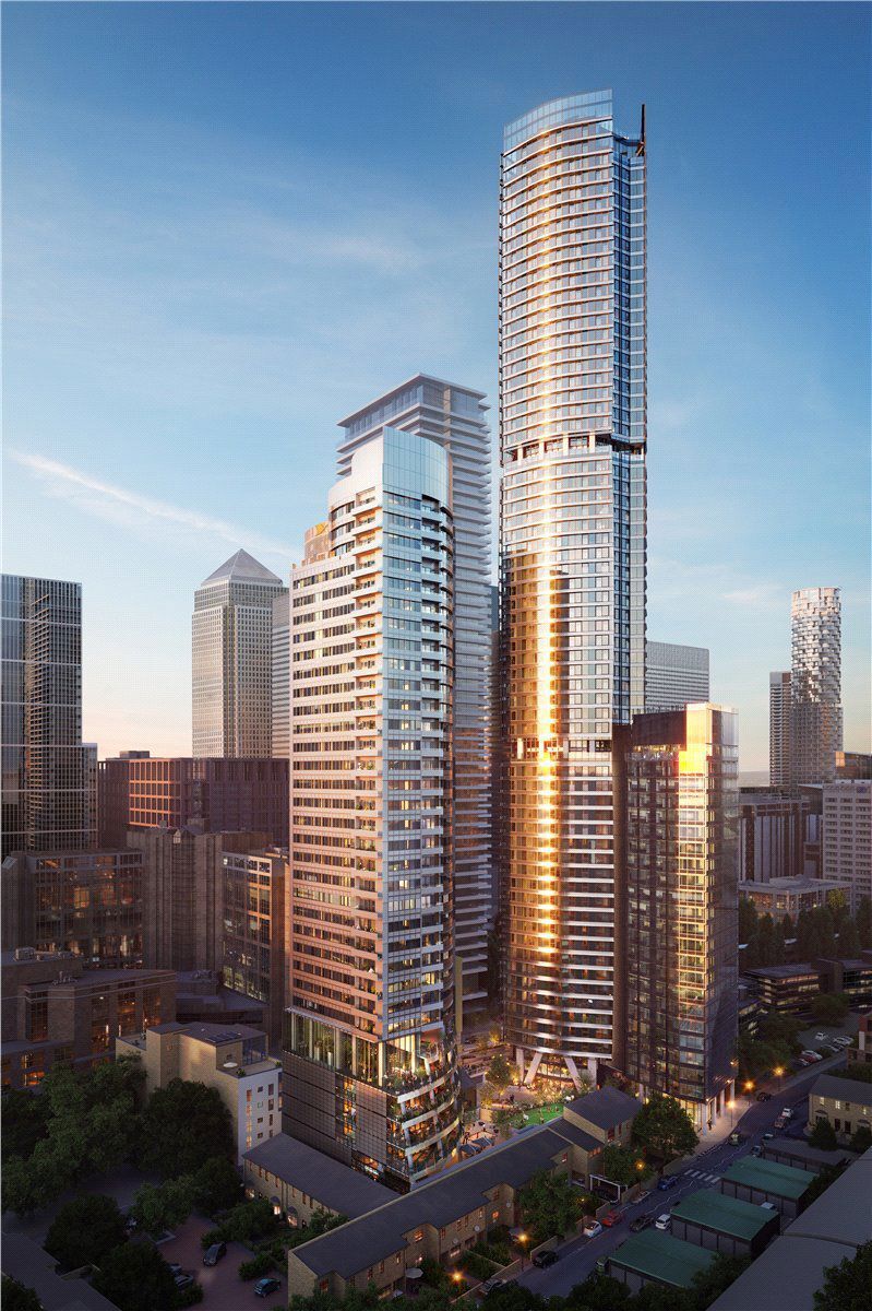 Modern skyscraper in Canary Wharf, London, with glass facade and stunning city views.