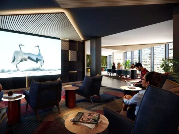 Luxury lounge with city views in Canary Wharf.