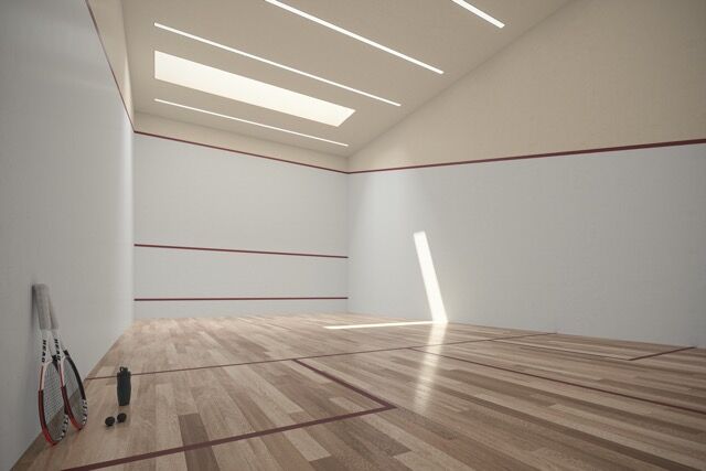 Indoor squash court with sleek design and natural lighting. Perfect for sports enthusiasts seeking a.
