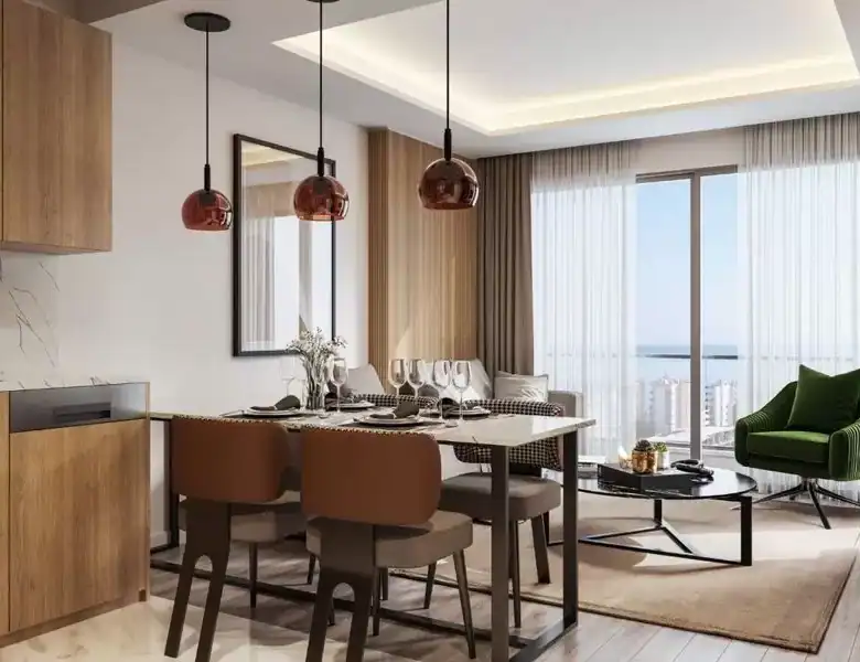 Modern apartment with sea and city views in Erdemli Mersin, featuring contemporary decor and spaciou.