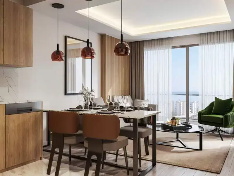 Modern apartment with sea and city views in Erdemli Mersin, featuring contemporary decor and spaciou.