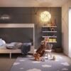 Modern children's bedroom with playful decor and cozy furnishings.