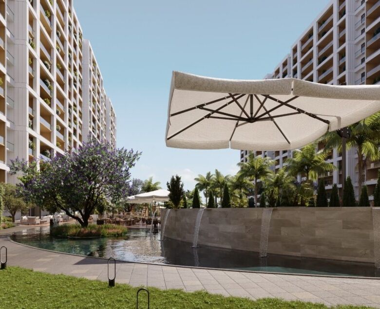 Apartment complex with aqua park and pool in Mersin, Turkey.