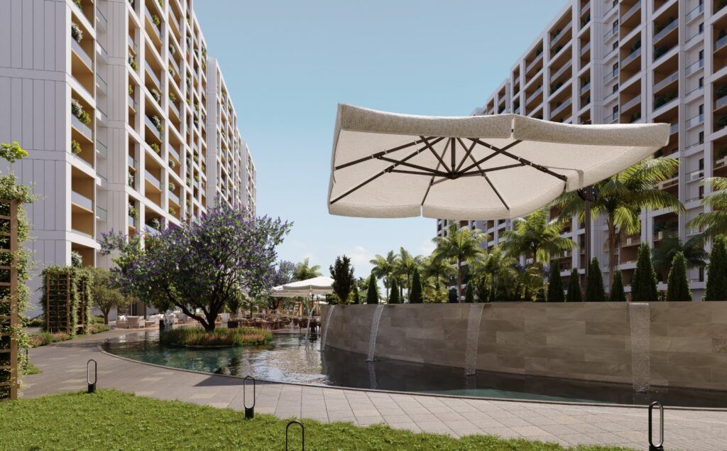 Apartment complex with aqua park and pool in Mersin, Turkey.