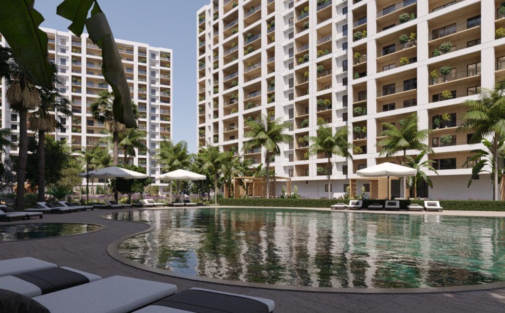 Luxury apartments with access to Aqua Park and scenic pool views in Mersin.