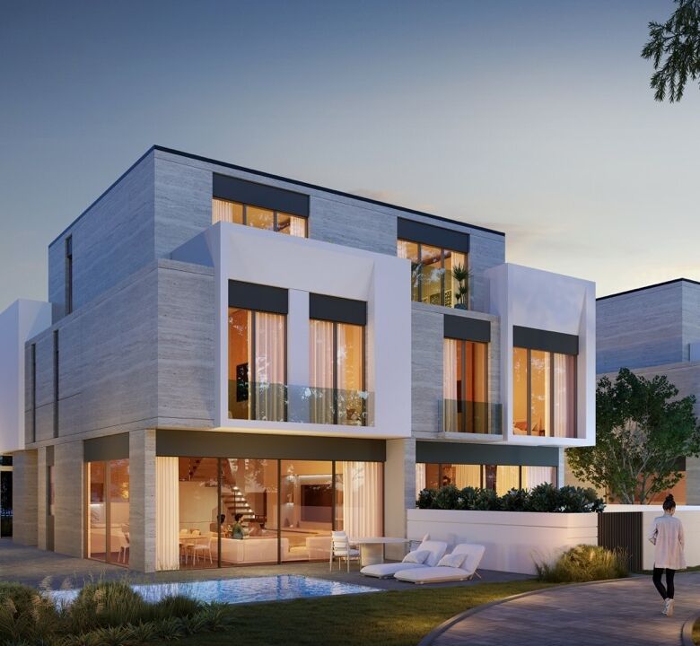 Modern luxury villas in Dubai's Jumeirah Golf Estates.