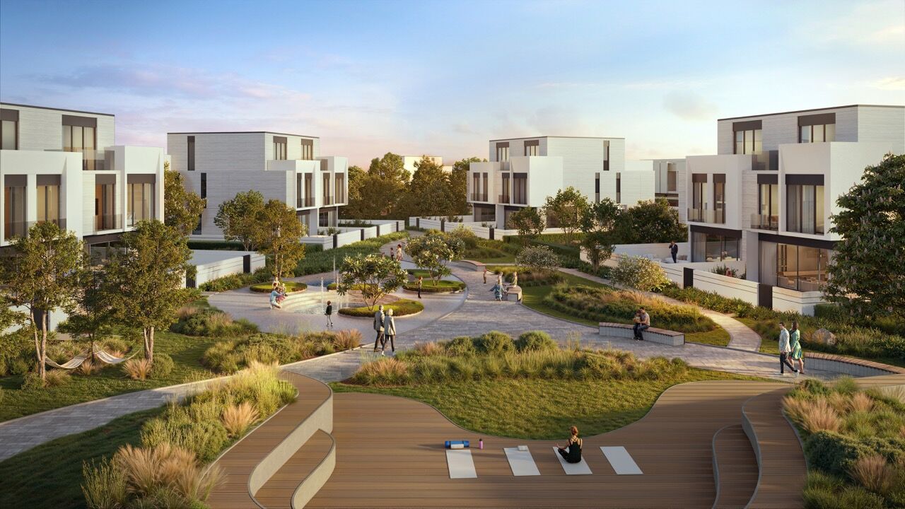 Luxury Golf Villas Dubai Modern luxury golf villas in Jumeirah Golf Estates, Dubai with lush landscapes.