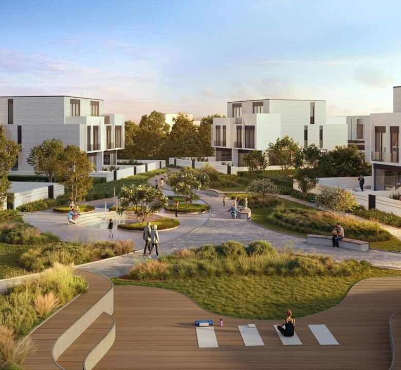 Modern luxury golf villas in Jumeirah Golf Estates, Dubai with lush landscapes.