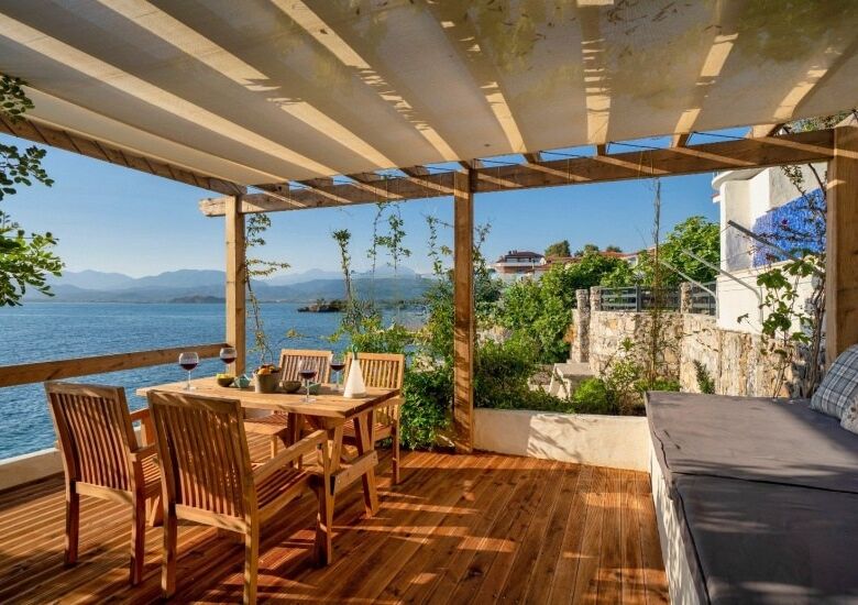 Seafront villa with private pier on Sovalye Island, Fethiye, offering stunning sea views and outdoor.