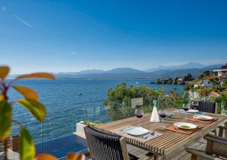 Seafront villa with private pier on Sovalye Island, Fethiye, offering stunning views and luxurious o.