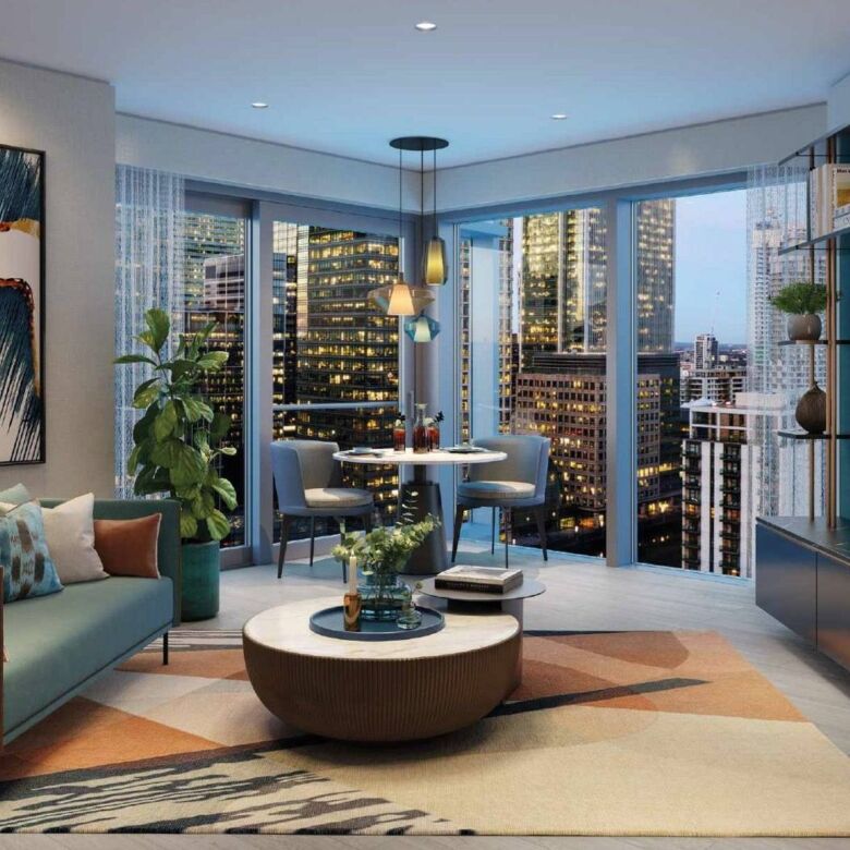 Elegant high-rise apartment in central London with panoramic city views.