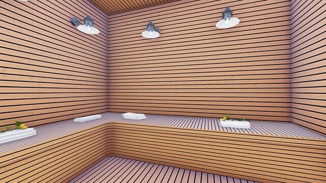 Relaxing sauna with wooden walls and soft lighting for comfort and wellness.
