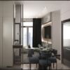 Modern apartment interior with dining area and city view in Mersin.