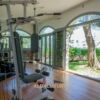 Luxurious indoor gym with panoramic sea views in Zoagli, Portofino.