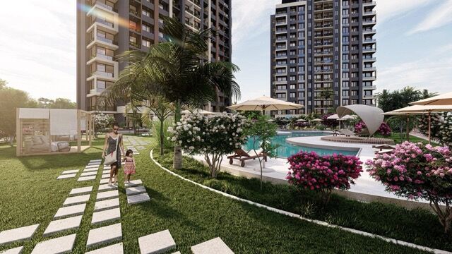 Modern luxury apartments with a swimming pool in Mersin, perfect for investment and comfortable livi.