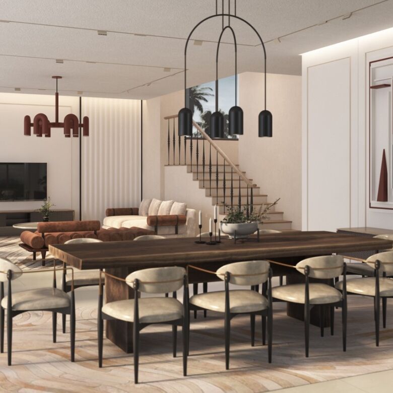Luxurious Dubai villa interior featuring a spacious dining area and contemporary living space inspir.