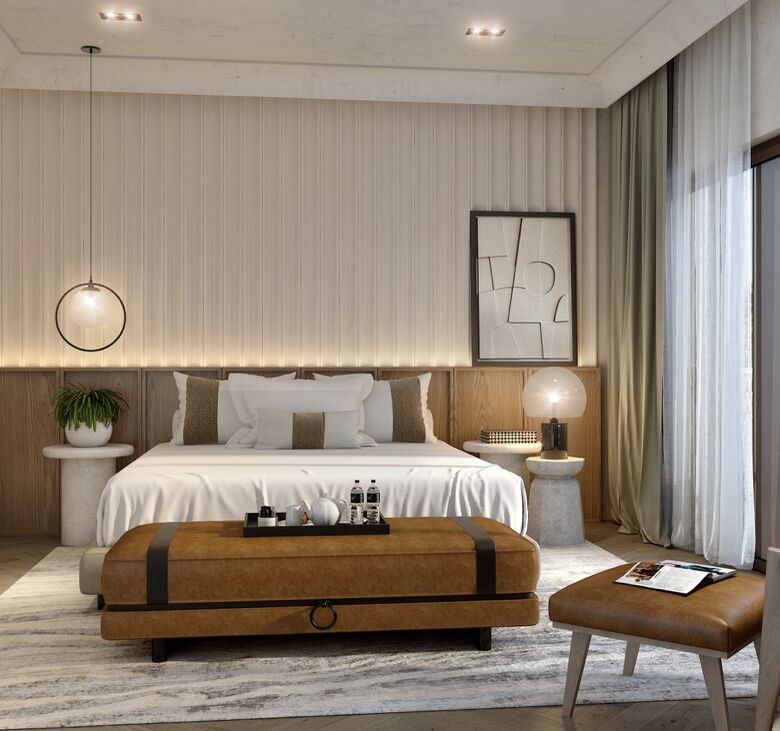 Luxury Dubai apartment with modern interior and sea views.