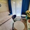 Bright interior of a studio holiday apartment close to the beach in Ravda.
