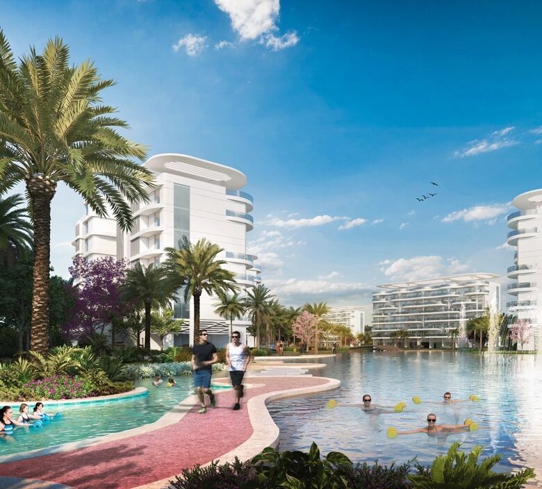 Beautiful waterfront apartments with modern design overlooking serene lagoons in Dubai.
