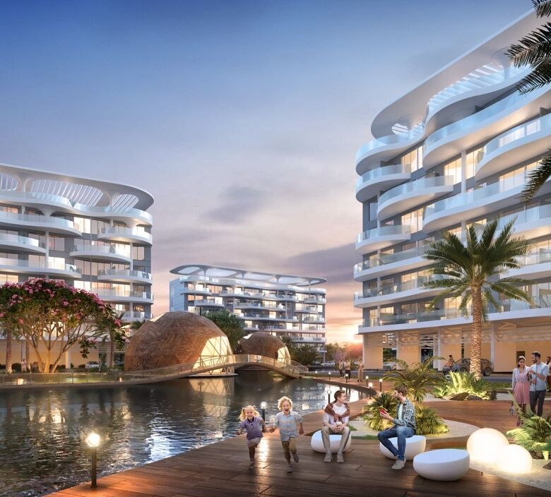 Elegant waterfront apartments with Mediterranean design in Dubai overlooking tranquil lagoons.