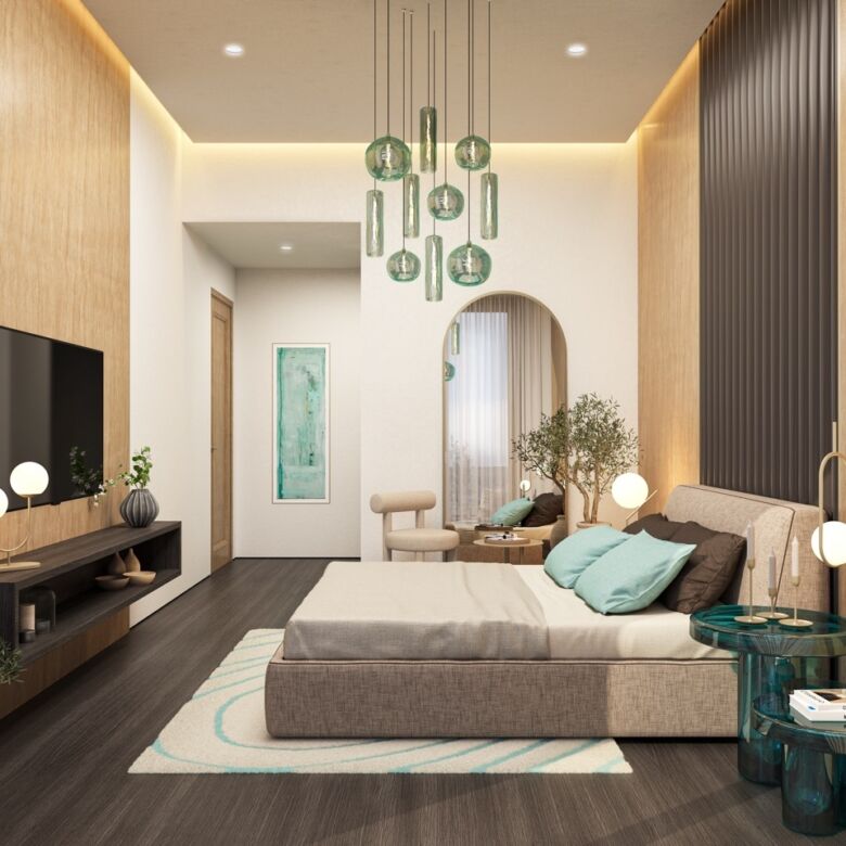Luxurious waterfront apartments in Dubai with modern design and serene lagoon views.