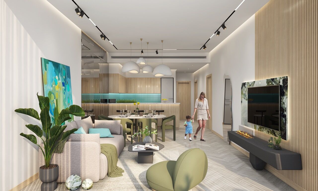 Luxurious waterfront apartments in Dubai with modern interiors and scenic lagoon views.