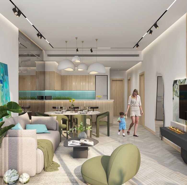 Luxurious waterfront apartments in Dubai with modern interiors and scenic lagoon views.