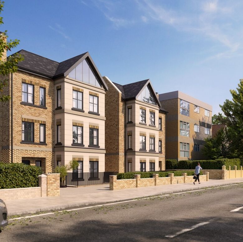 Contemporary residential building in West London with elegant architecture and lush surroundings.