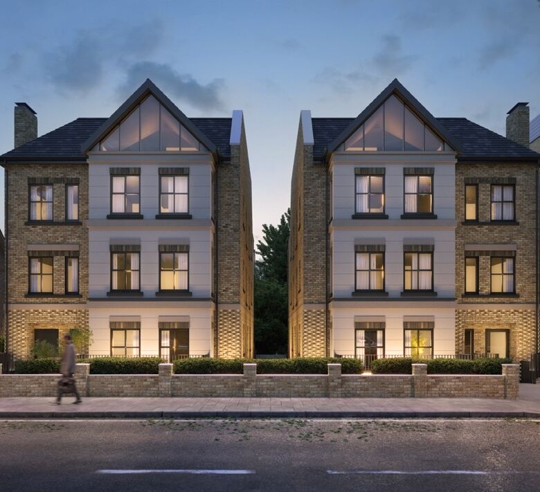 Contemporary apartment building in West London with elegant design and spacious windows.