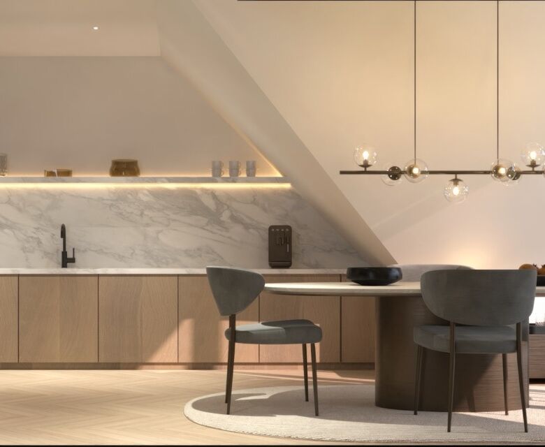 Contemporary kitchen in West London with sleek design and minimalist decor.